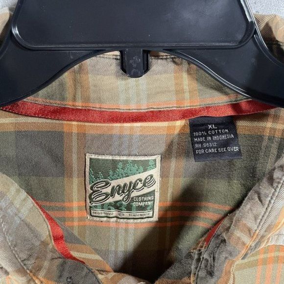 Enyce Patches Shirt Mens Size L Game Wildlife Plaid Hunting Button Short Sleeve - Picture 5 of 7